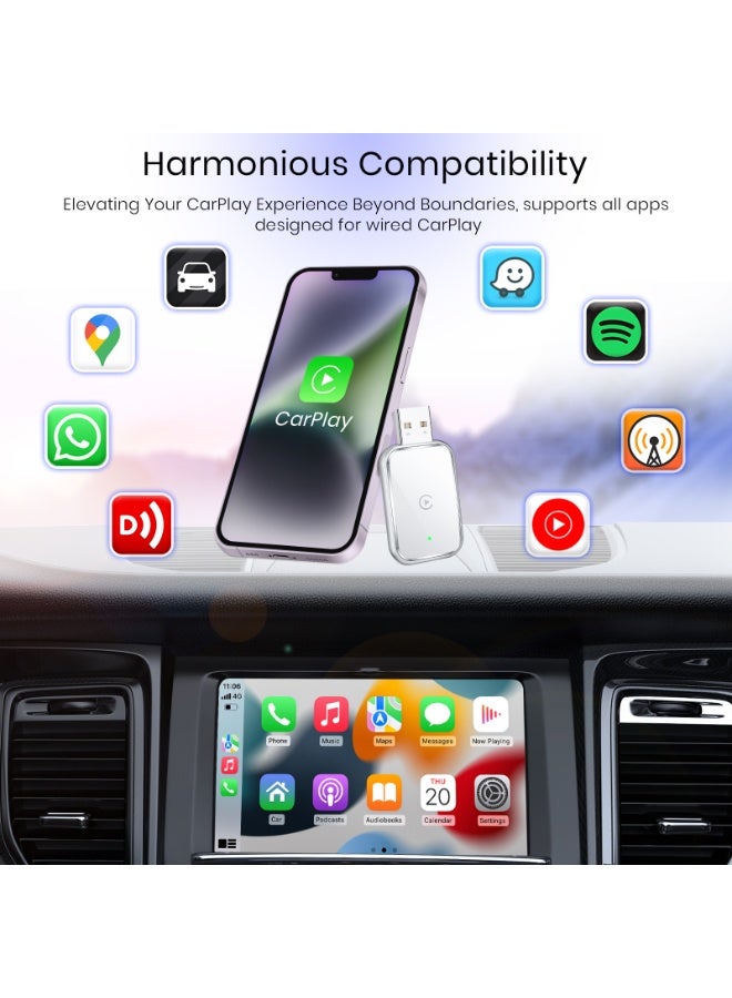 Kingone Mini Ultra Wireless CarPlay, Wireless USB Dongle For 98% Cars, Convert Wired to Wireless Apple CarPlay Adapter, No Delay, Auto Connect (White) - Image 5